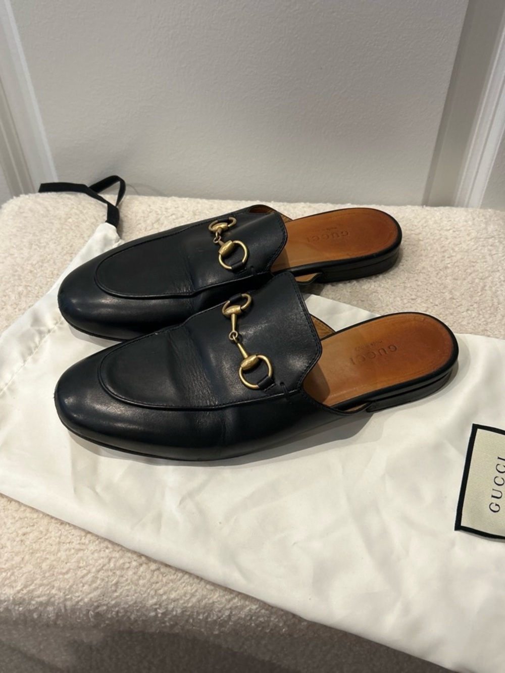 Gucci Black Leather Horsebit Backless Loafers
